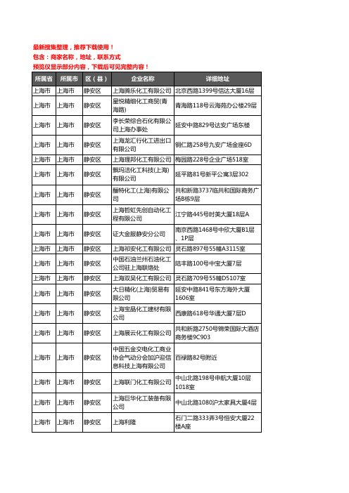 新版上海市上海市静安区化工厂企业公司商家户名录单联系方式地址大全70家