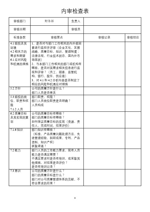 AS9100D内审检查表