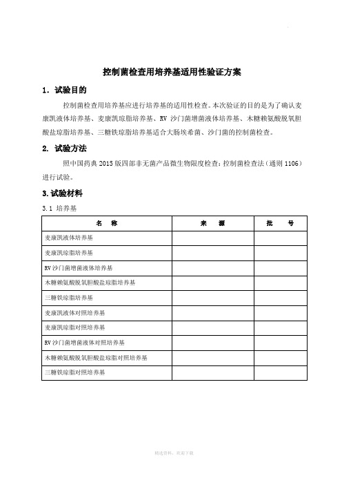 控制菌检查用培养基适用性验证方案