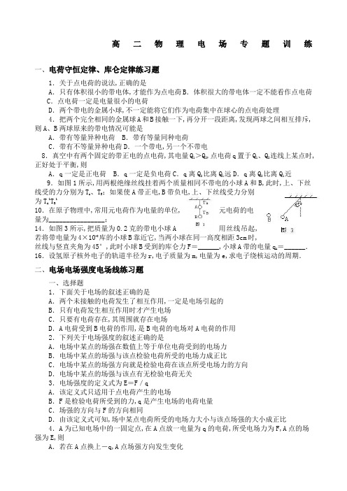 高二物理电场专题总复习典型例题及答案全套