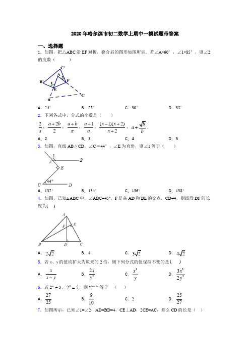 2020年哈尔滨市初二数学上期中一模试题带答案