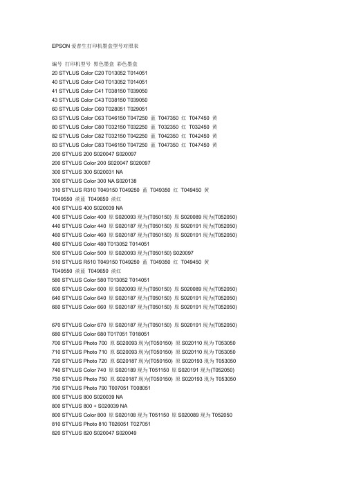 EPSON爱普生打印机墨盒型号对照表