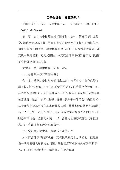 关于会计集中核算的思考