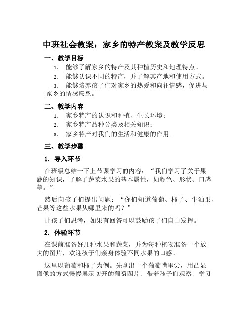 中班社会教案家乡的特产教案及教学反思