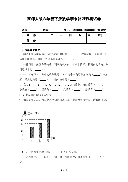 西师大版六年级下册数学期末补习班测试卷