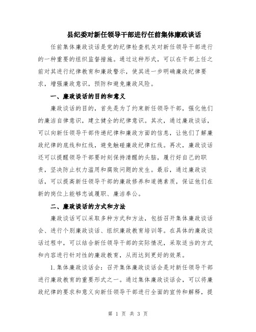 县纪委对新任领导干部进行任前集体廉政谈话