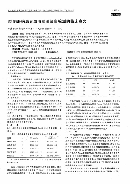 83例肝病患者血清前清蛋白检测的临床意义