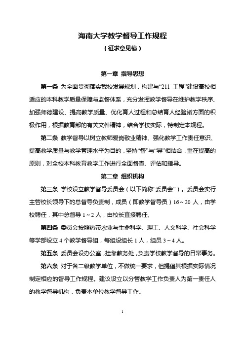 海南大学教学督导工作规程