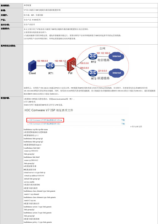 V7+防火墙基于ISP出链路负载均衡的配置举例