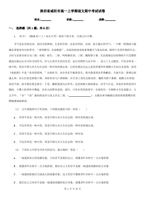 陕西省咸阳市高一上学期语文期中考试试卷