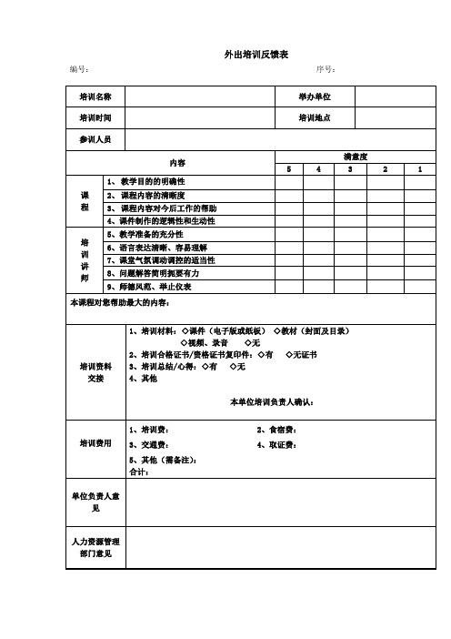 【绝对实用】外出培训反馈表