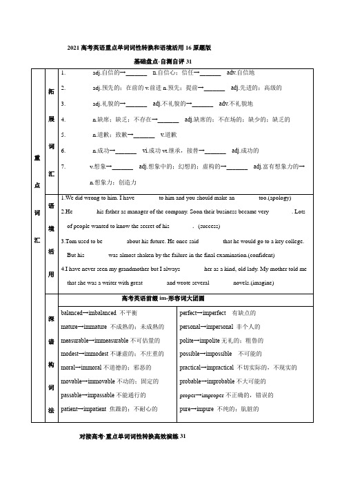 【高考英语】重点单词词性转换和语境活用16