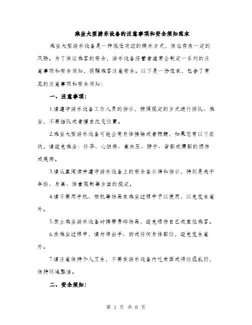 乘坐大型游乐设备的注意事项和安全须知范本