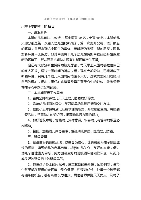 小班上学期班主任工作计划（通用12篇）