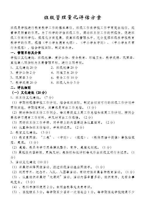 班级量化管理评估细则新