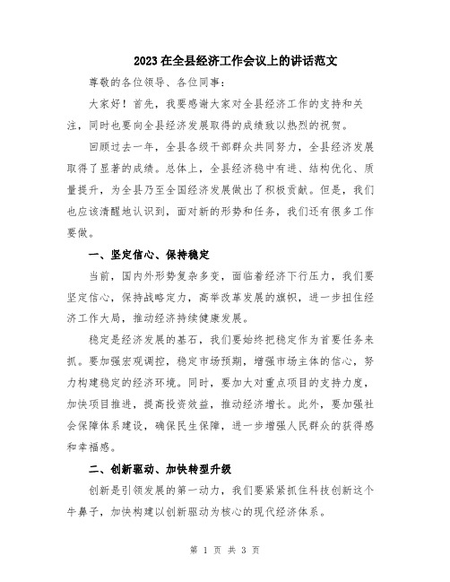 2023在全县经济工作会议上的讲话范文