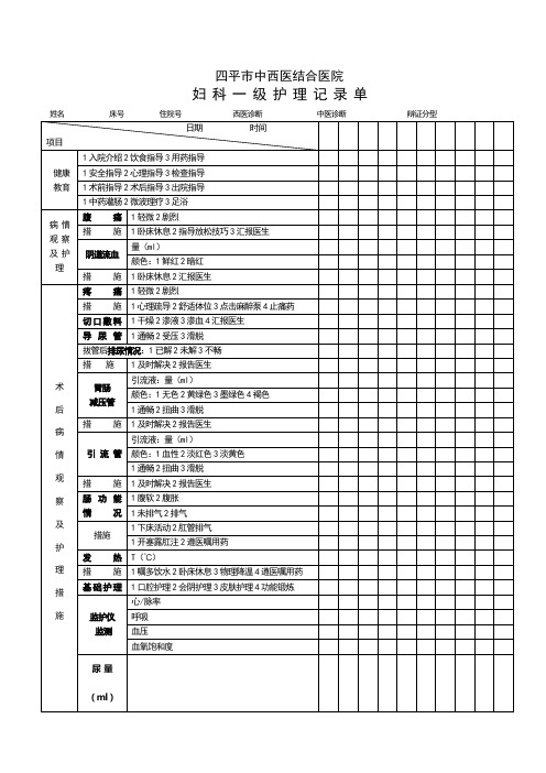 妇科一般护理记录单