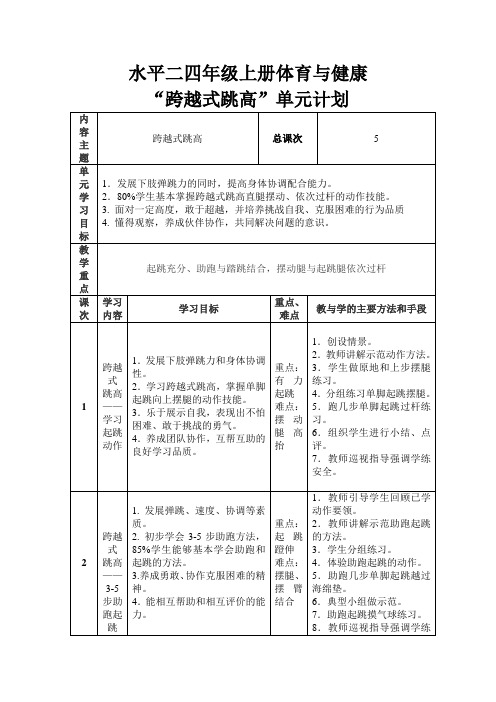 人教版体育与健康水平二“跨越式跳高”单元教学计划