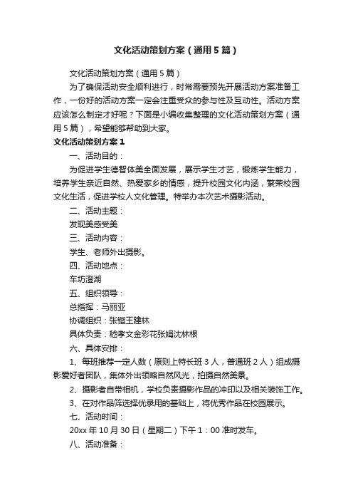 文化活动策划方案(通用5篇)