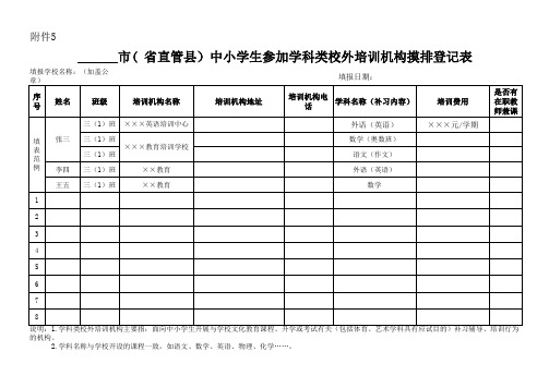 中小学生参加学科类校外培训机构摸排登记表