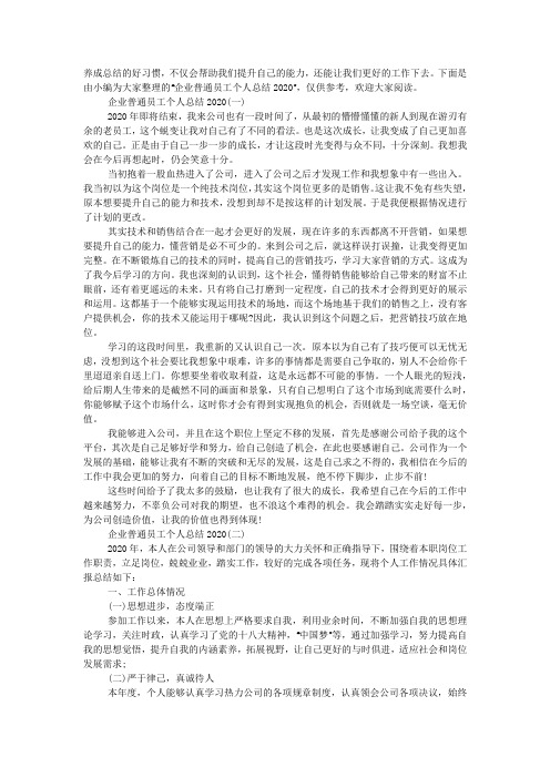 企业普通员工个人总结2020.docx