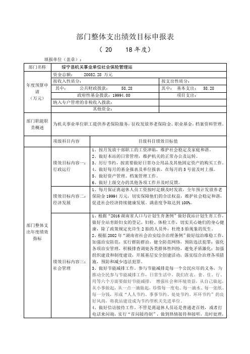 部门整体支出绩效目标申报表