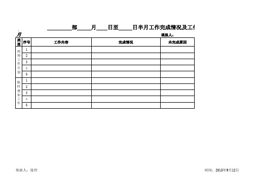 工作计划及完成情况表模板