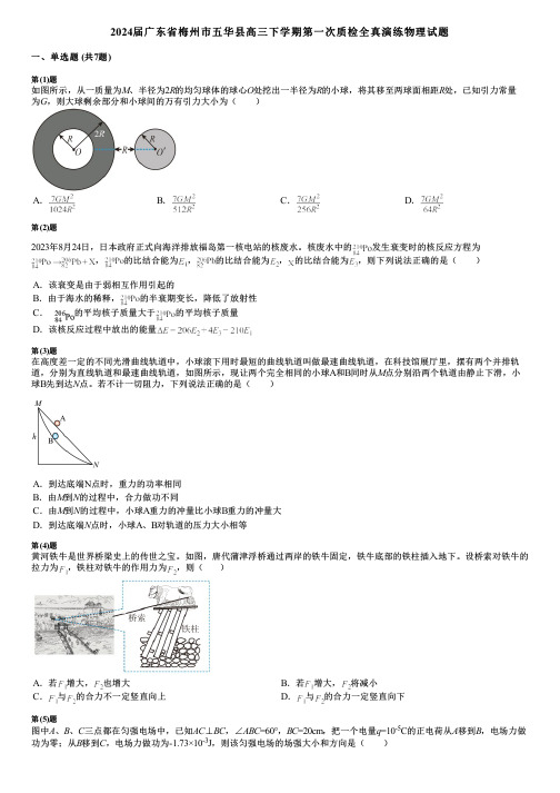 2024届广东省梅州市五华县高三下学期第一次质检全真演练物理试题