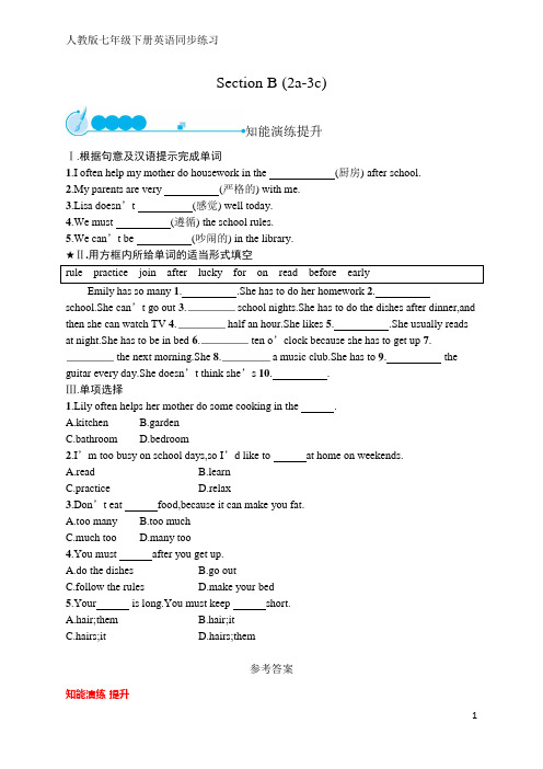 七年级下册英语同步练习Unit 4Section B (2a-3c)(含答案)