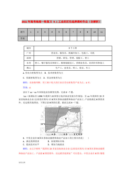 2021-2022年高考地理一轮复习 9.1工业的区位选择课时作业(含解析)