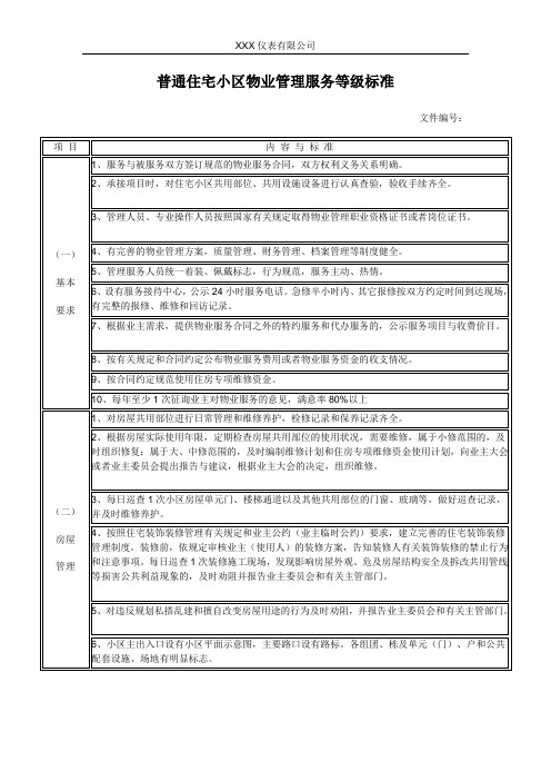 普通住宅小区物业管理服务等级标准