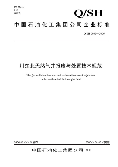 川东北天然气井报废与处置技术规范