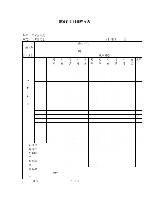 标准作业时间评定表范本