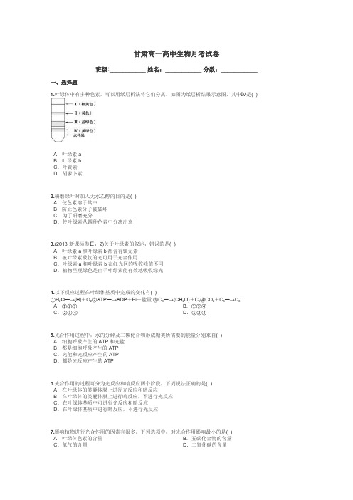 甘肃高一高中生物月考试卷带答案解析
