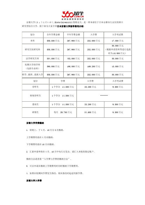 日本京都大学留学费用多少