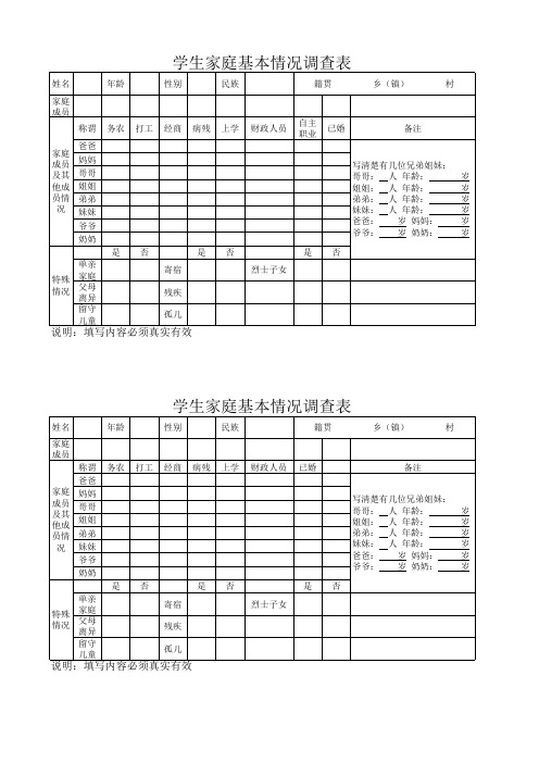 学生家庭基本情况调查表Microsoft Excel 工作表