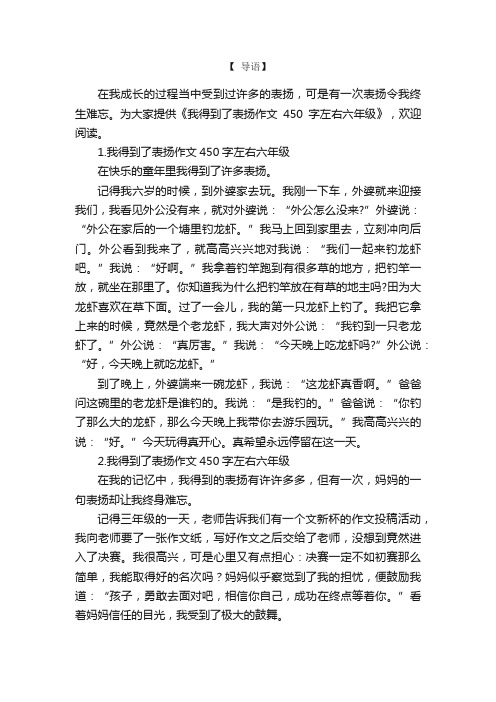 我得到了表扬作文450字左右六年级