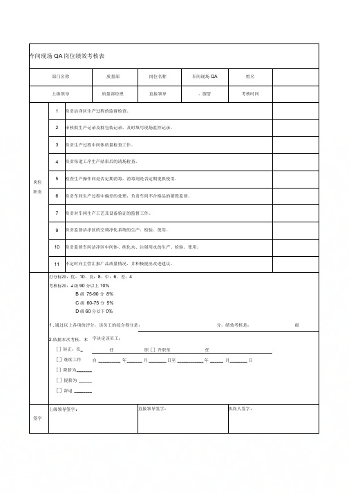 QA各岗位绩效考核表