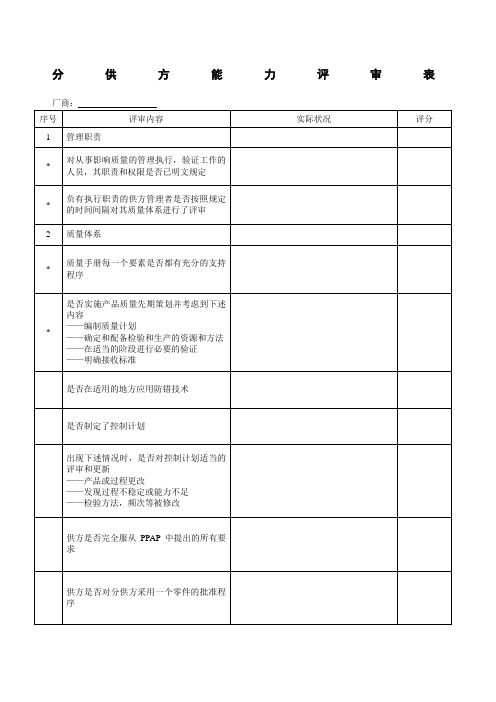 分供方质量能力评审表