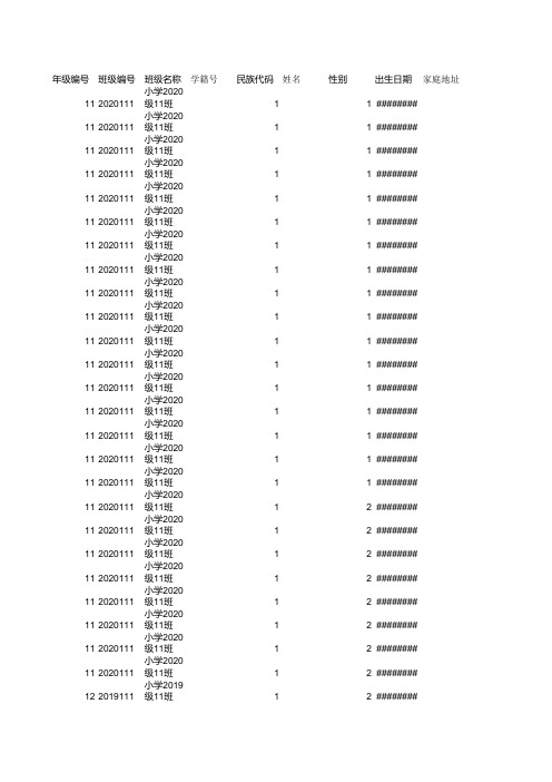 2020小学各年级    国家学生体质健康标准导入数据