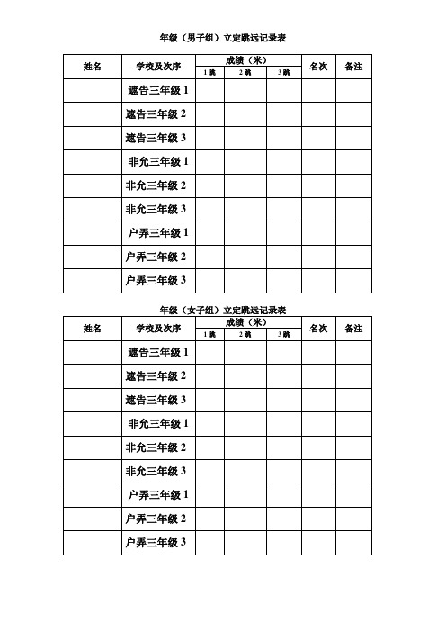 (三、四年级男、女组)立定跳远记录表