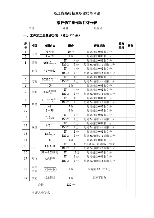 数铣模拟题五评分表