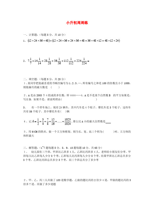 六年级数学 小升初周周练11 青岛版