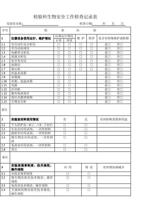 实验室生物安全工作检查记录表