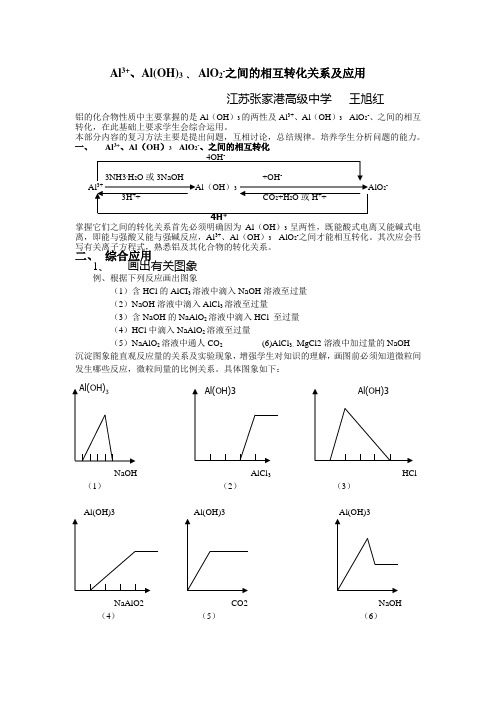 Al3+、Al(OH)3 、 AlO2-之间的相互转化关系及应用