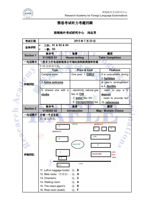 雅思听力考题回顾朗阁官方20150723