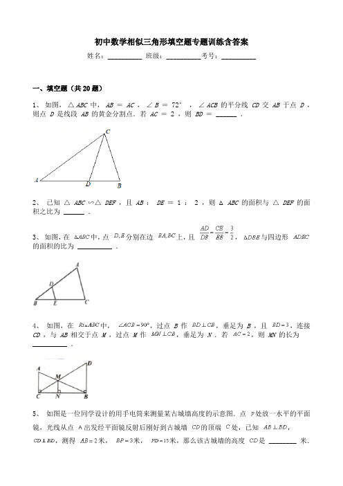 初中数学相似三角形填空题专题训练含答案