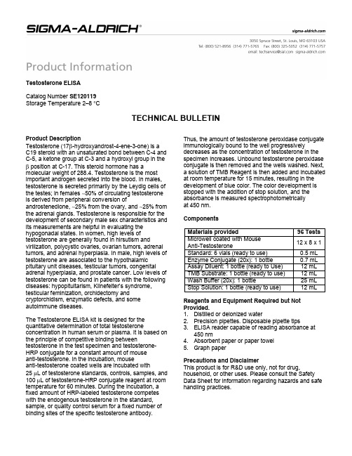 Testosterone ELISA 产品说明书