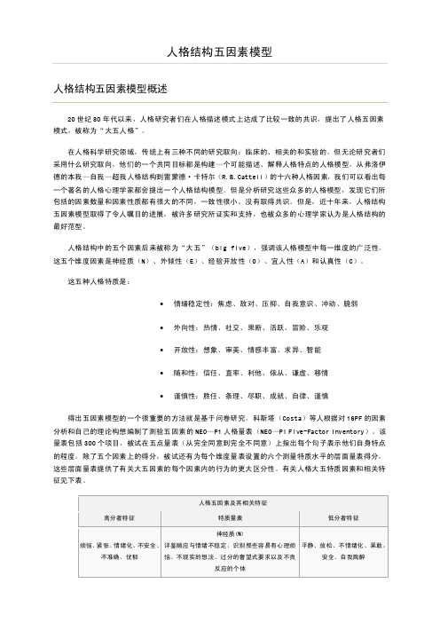 [心理测验]人格结构五因素模型