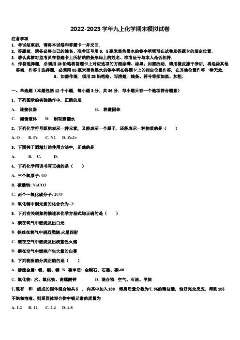 2022年广东省潮州市湘桥区九年级化学第一学期期末教学质量检测模拟试题含解析